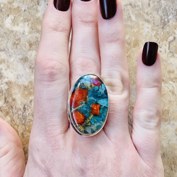 Ring Spiny Oyster Sterling Silver .925 , Turquoise Red Gemstone, Listing J12 - Picture 1 of 2